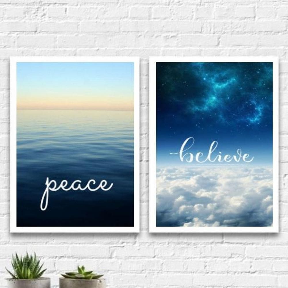 Kit 2 Quadros Decorativos Céu E Mar 33X24Cm