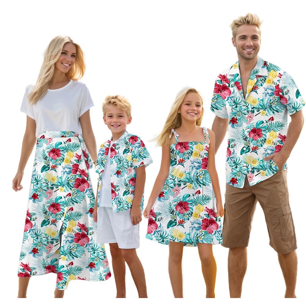 Roupas combinando Cromoncent Hawaiian Family Dad Son Teal