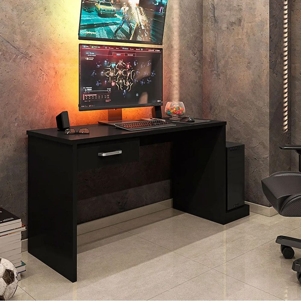 Mesa Gamer 127cm Com Gaveta Porta CPU Escrivaninha DRX Preto