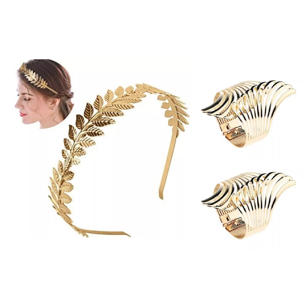 Kit Arco Tiara Coroa Deusa Grega C/ 2 Braceletes