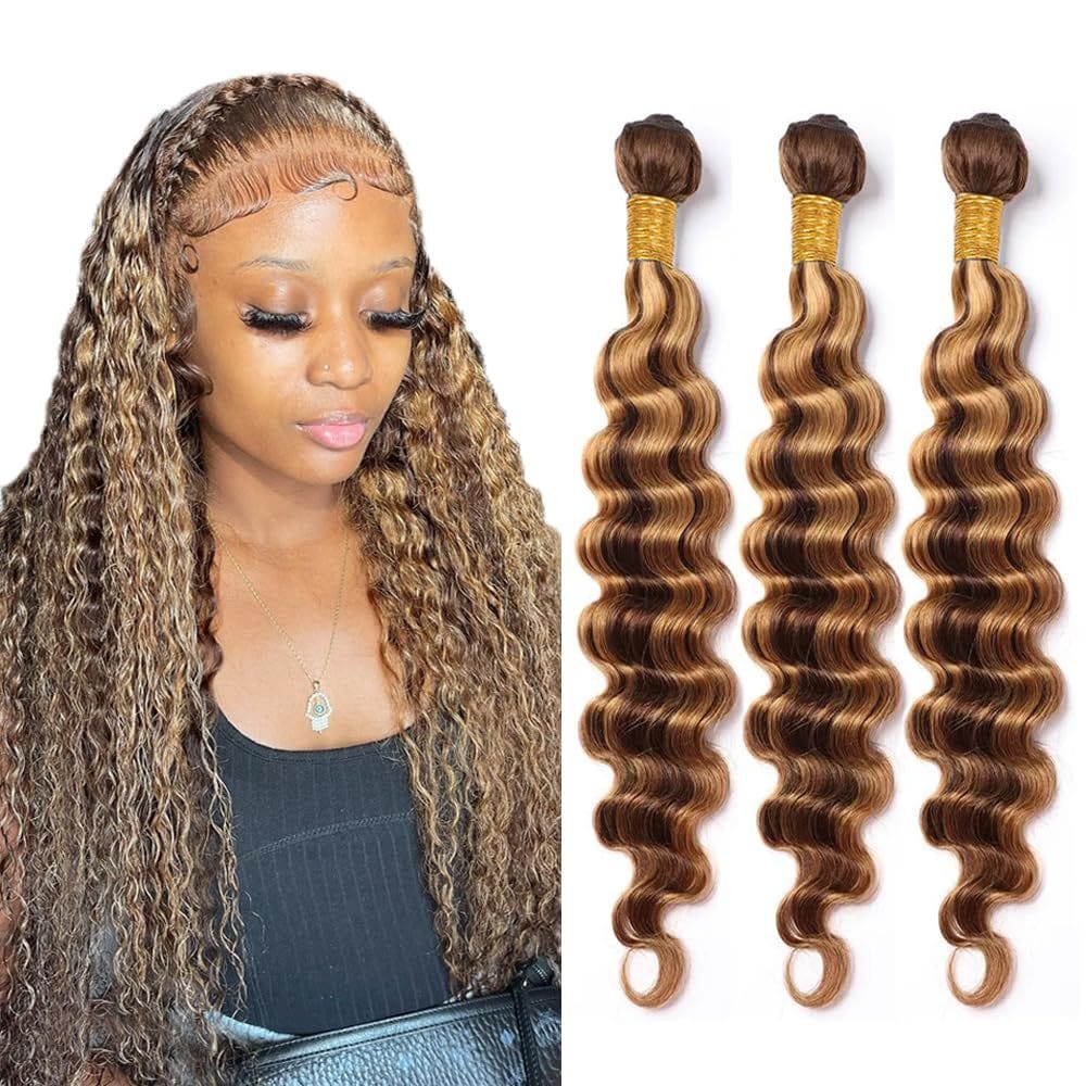Pacotes de tecelagem de cabelo QEUOPE P4/27 Cabelo humano Deep Curly 3x35cm