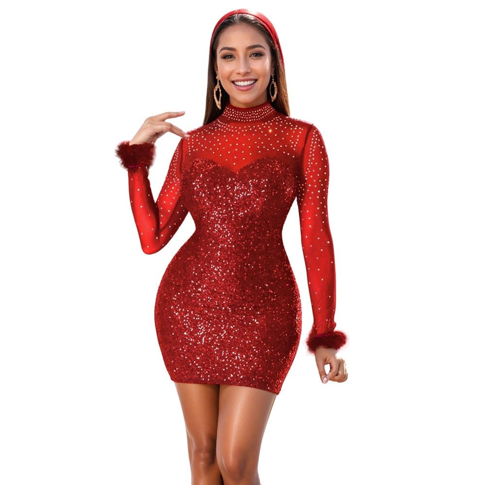 Minivestido Nagfar Sparkling Sparkling Sparkin Velvet & Mesh Strass