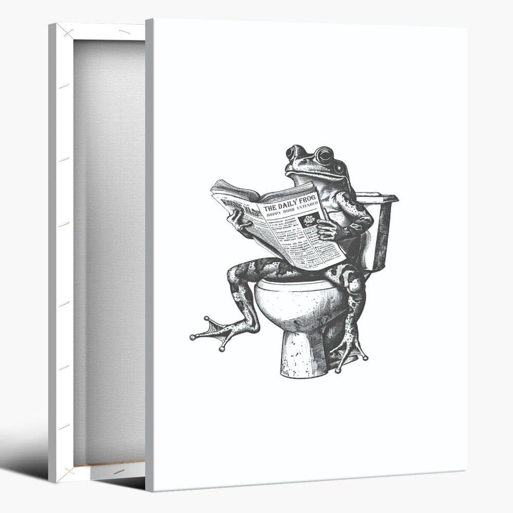 Impressão em tela Funny Bathroom Frog Wall Art Retro Frog 20x30cm