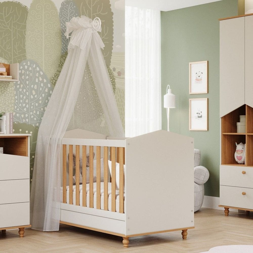 Berço Mini Cama Bala de Goma Espresso Móveis Off White/ Marrom