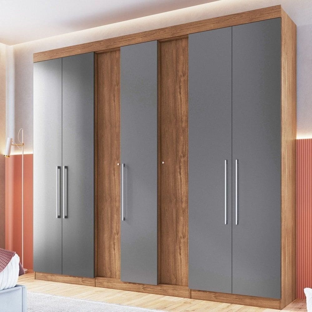Roupeiro Milão 7 Portas 233,5x258x47cm Freijó/Cinza