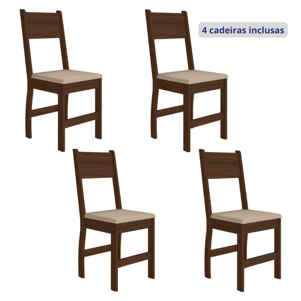 Conjunto 4 Cadeiras para Cozinha Milano Amêndoa/Savana