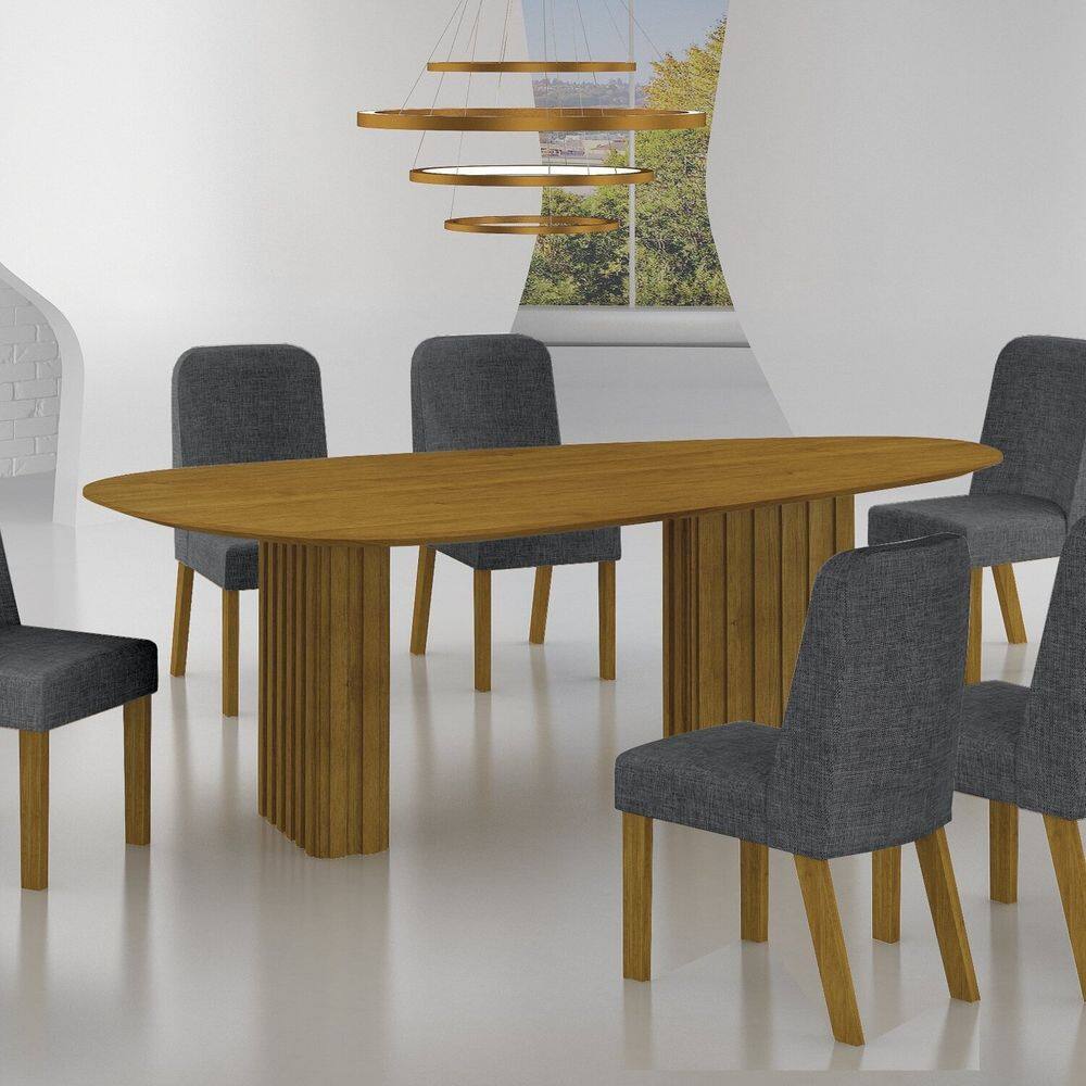 Conjunto Sala de Jantar Mesa Orgânica 6 Cadeiras Isis freijo/cinza