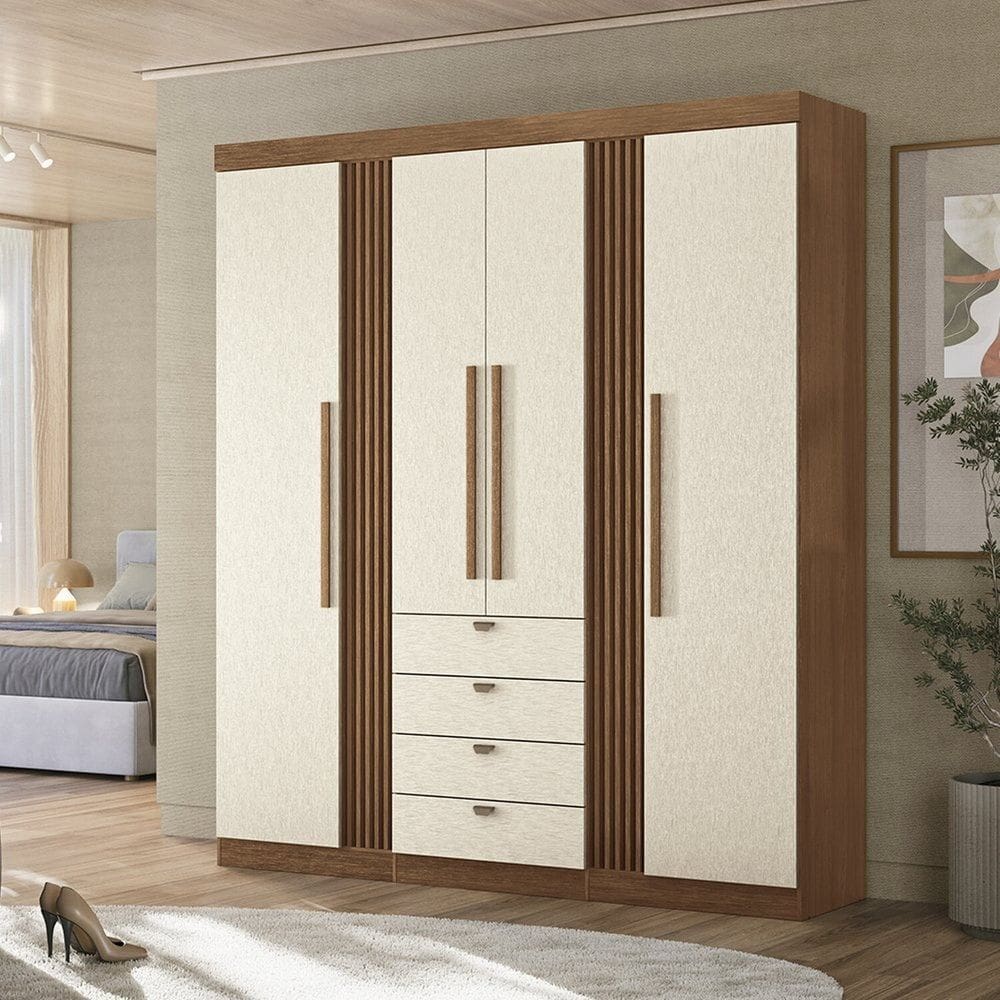 Guarda-roupa 4 Portas 4 Gavetas Mdp Aurora Jatobá/ Areia