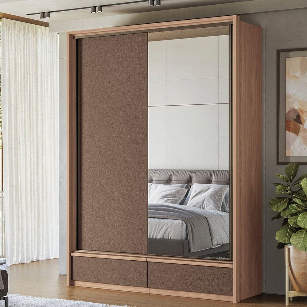 Guarda-roupa 02 Portas de Correr 4 Gavetas Mdp Volpe Wood /Terracota