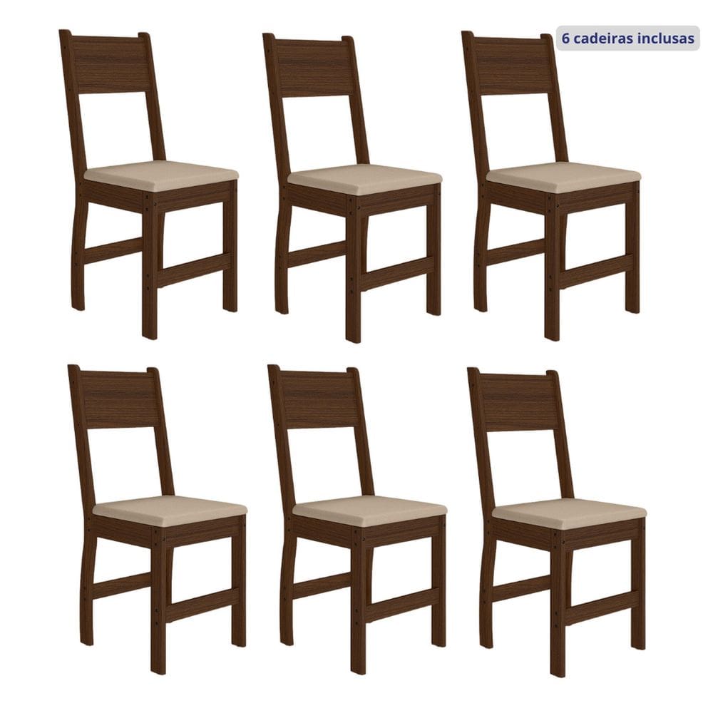 Conjunto 6 Cadeiras para Cozinha Milano Amêndoa/Savana