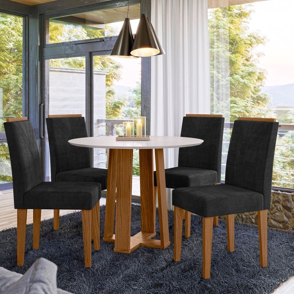 Conjunto Sala de Jantar Mesa 100cm com 4 Cadeiras Isabela Ypê/Off White