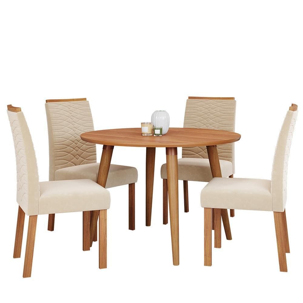 Mesa de Jantar Dani 109cm com Tampo em MDF e 4 Cadeiras Clarice Wood - Cimol Móveis