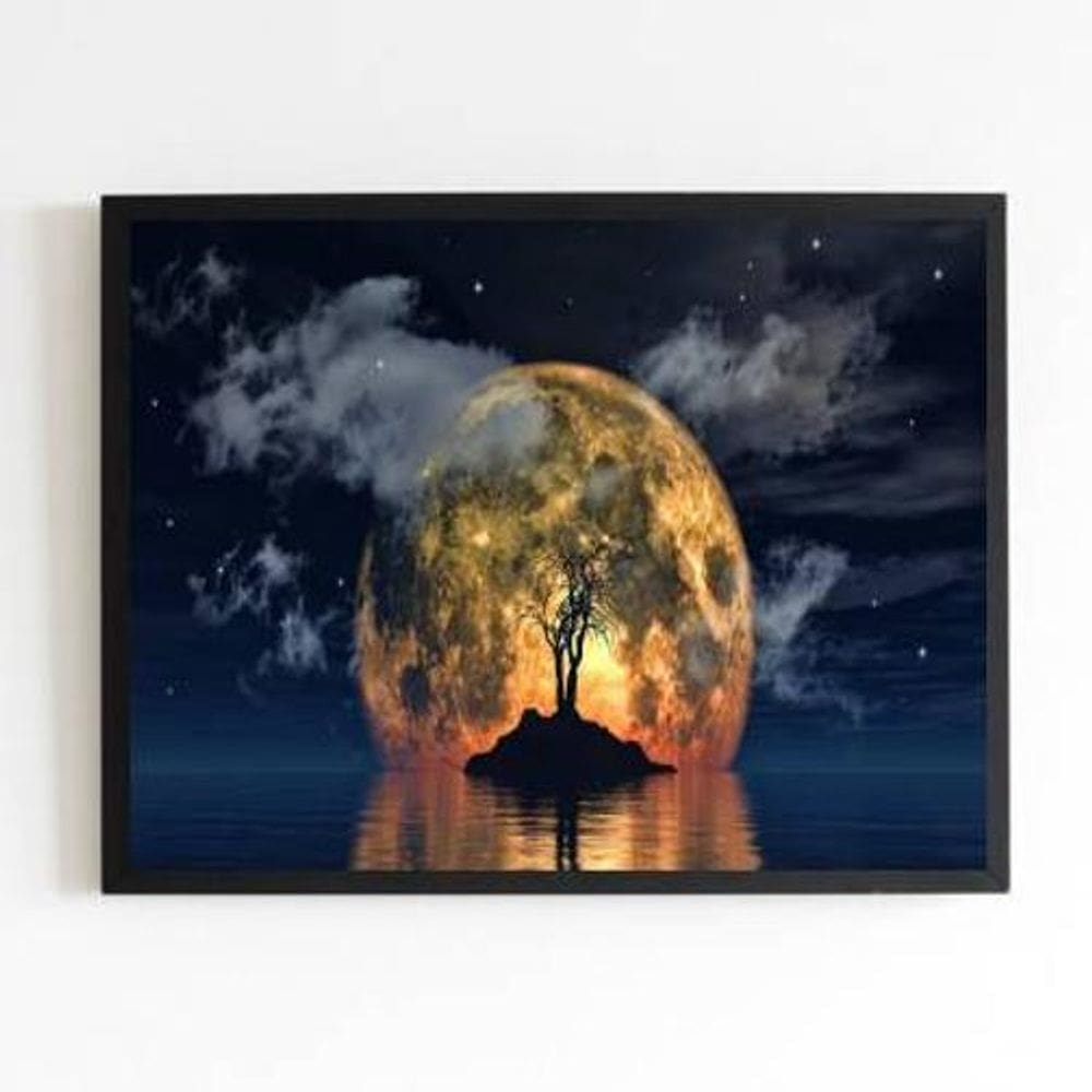 Quadro Fotografia Noite Na Ilha 45X34Cm Com Vidro Preta