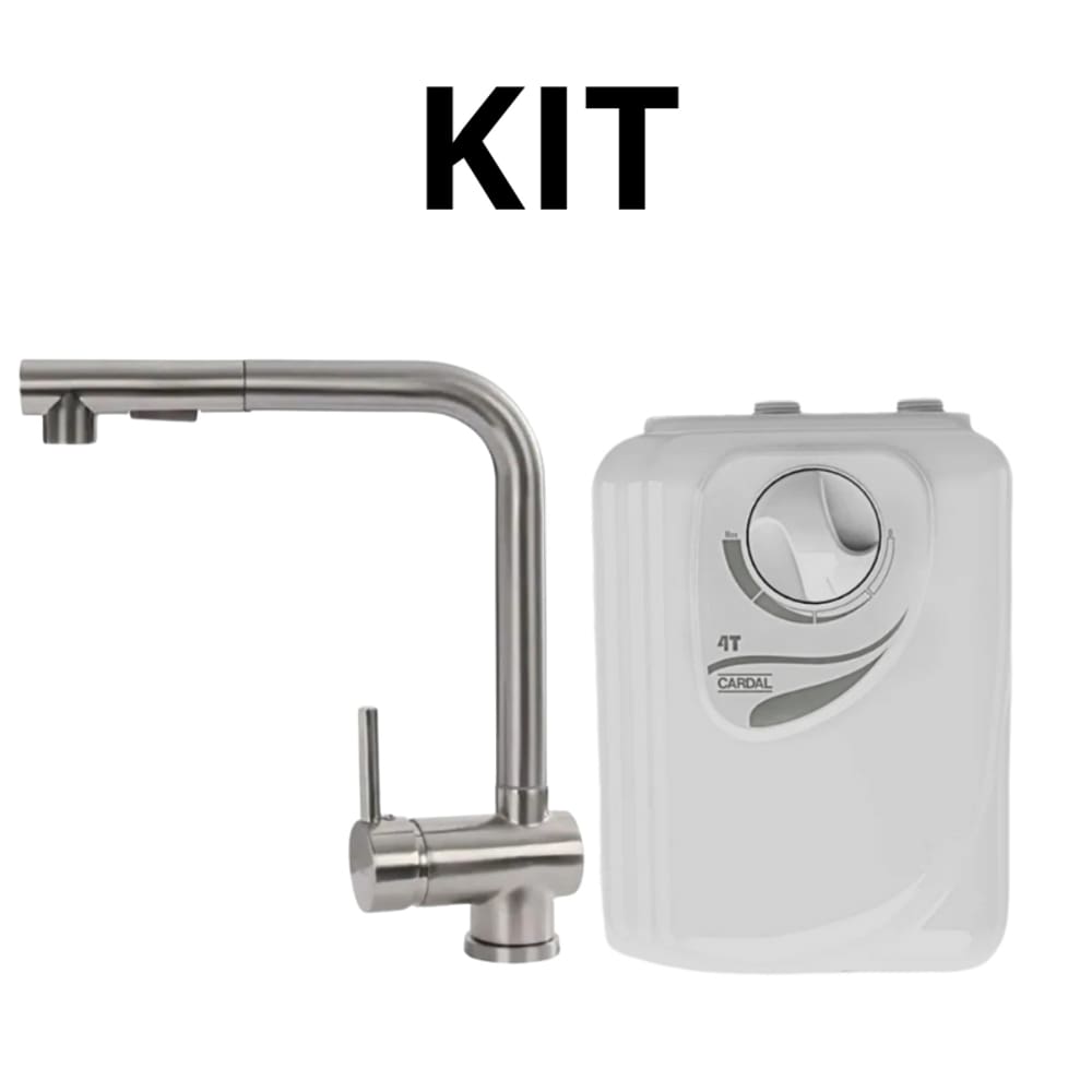 Kit Torneira Monocomando Escovada Prata Extensível Cozinha + Aquecedor Cardal 6400W 220V