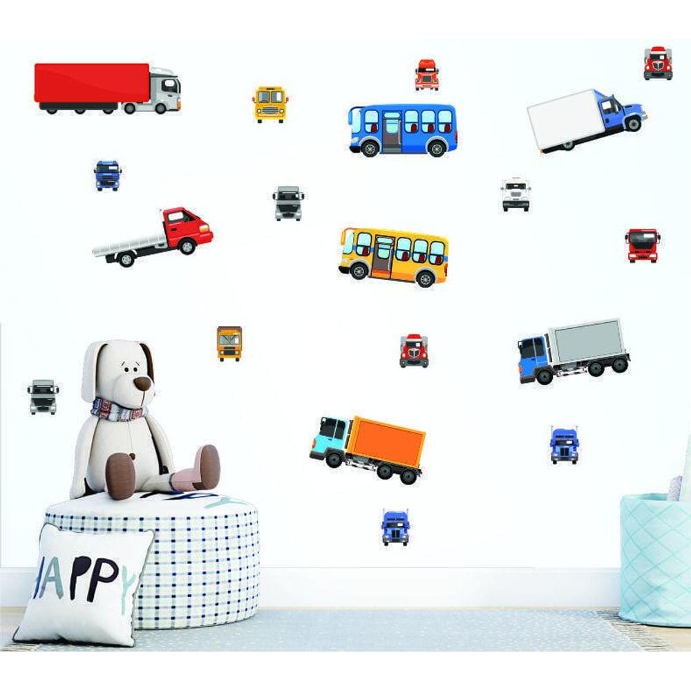 Adesivo De Parede Infantil Caminhões Trucks Miniaturas