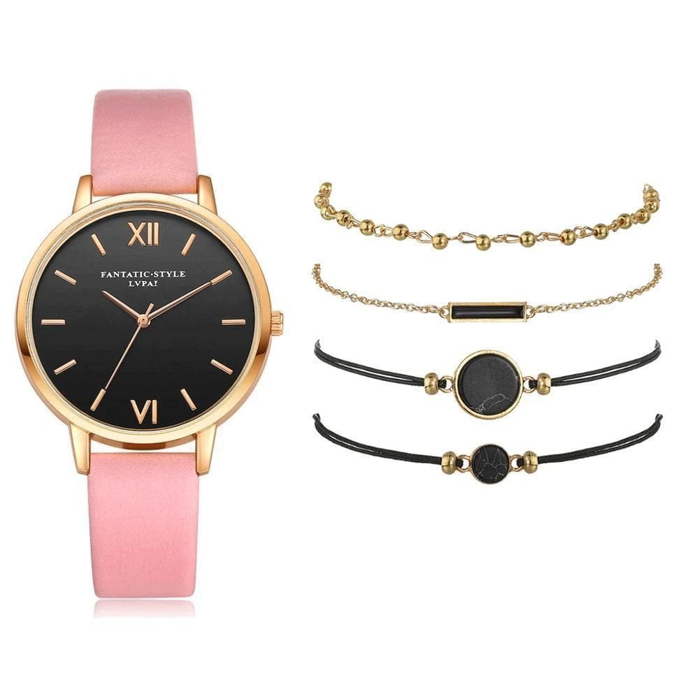 Kit Relógio Feminino Rosê Com Pulseiras