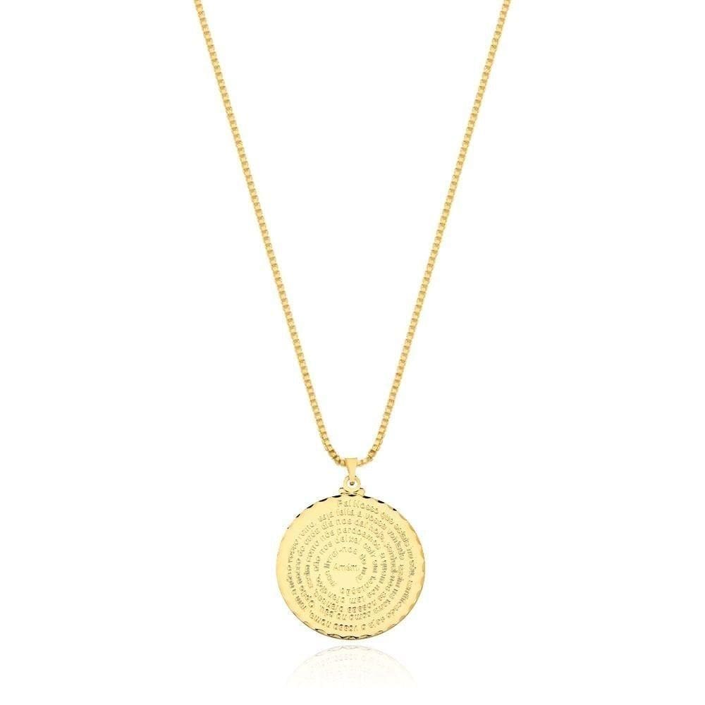 Colar Com Pingente Pai Nosso Médio Banhado Em Ouro 18k - 2,5cm