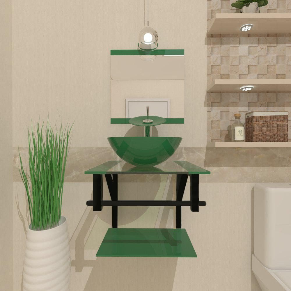 Gabinete De Vidro 40Cm Ap Com Cuba Redonda - Verde