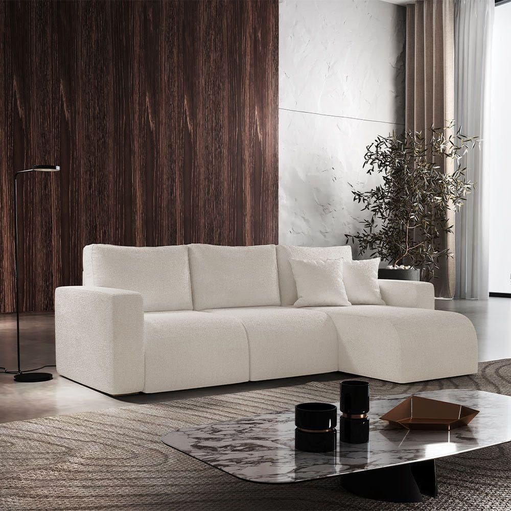 Sofá Living 90cm + 90cm Com Chaise Direito Meu Sofá Online A302 Linho Branco