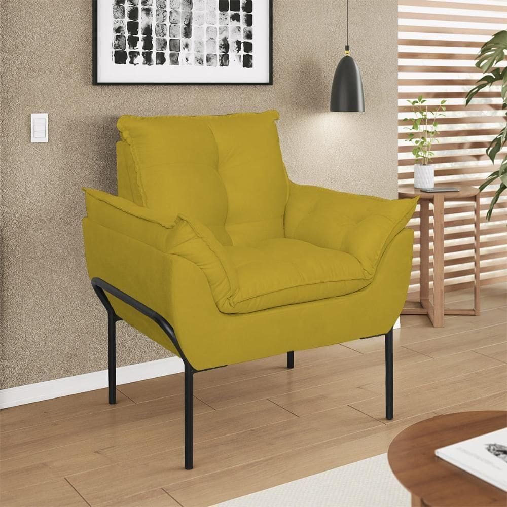 Poltrona Opala Reforçada Base Metal Preto Recepção Amarelo