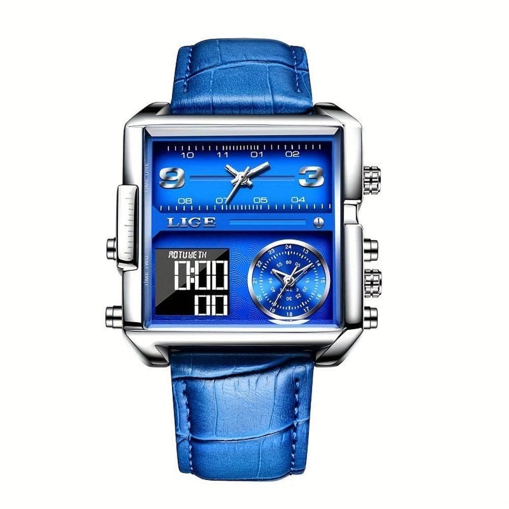 Relógio Lige Com Display Luminoso - Horária Dupla Azul Prateado