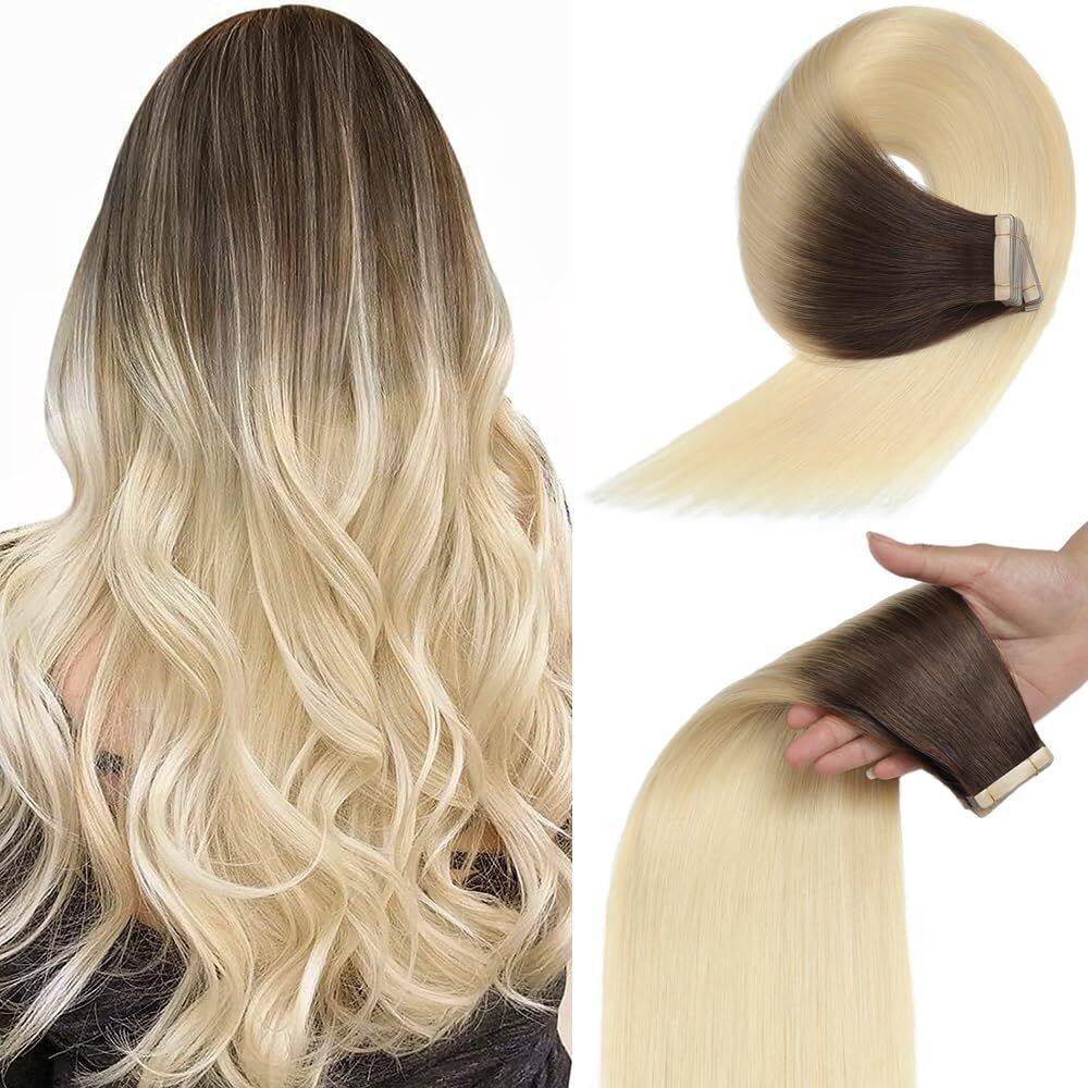 Fita adesiva em extensões de cabelo YDDM de marrom escuro a loiro platinado