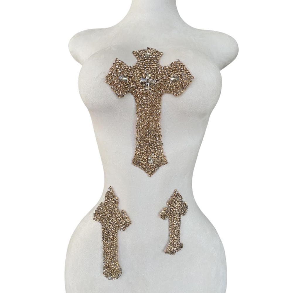 Conjunto de apliques MOPISVN 3 peças de strass Cross Patch Craft DIY