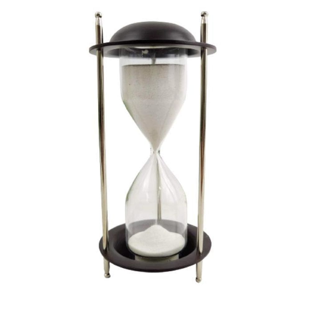 Ampulheta Prata Marrom 17X9Cm Decoração Escritório 5:20Min