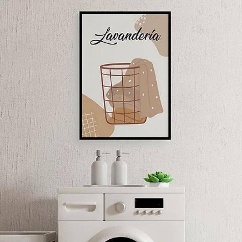 Quadro Para Lavanderia Cesto Roupas 24X18Cm Com Vidro Preta