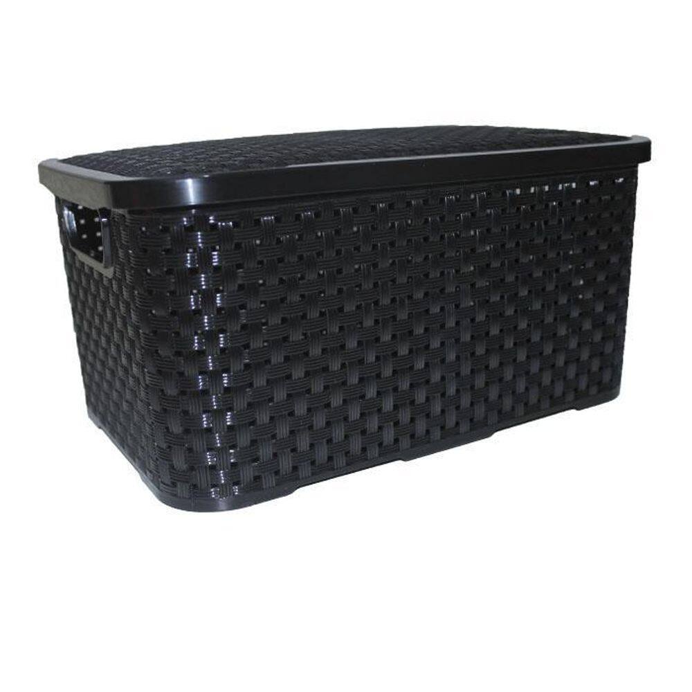 Cesto Organizador M Ratan Telado Com Tampa Preto - 137156
