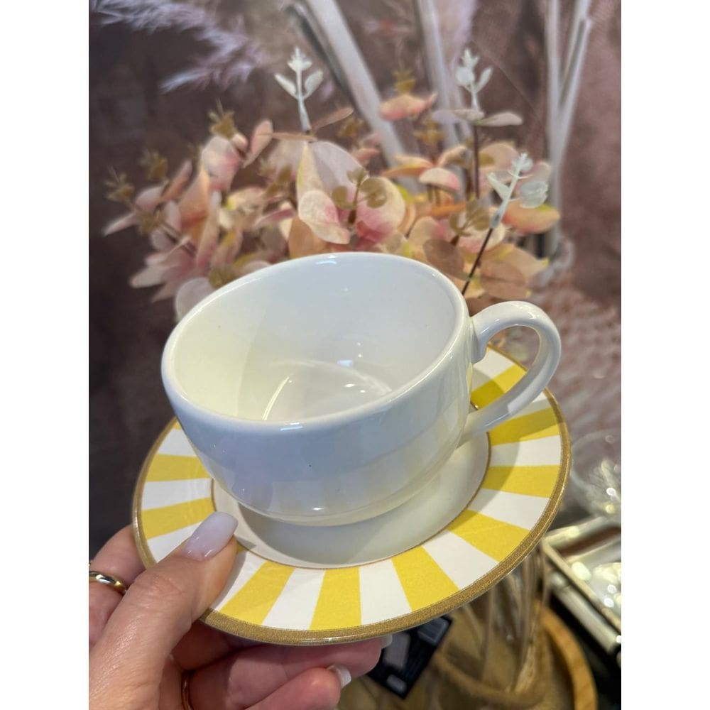 Unidade Xícara de Chá c/ Pires Stripe Amarelo 250ml Alleanza