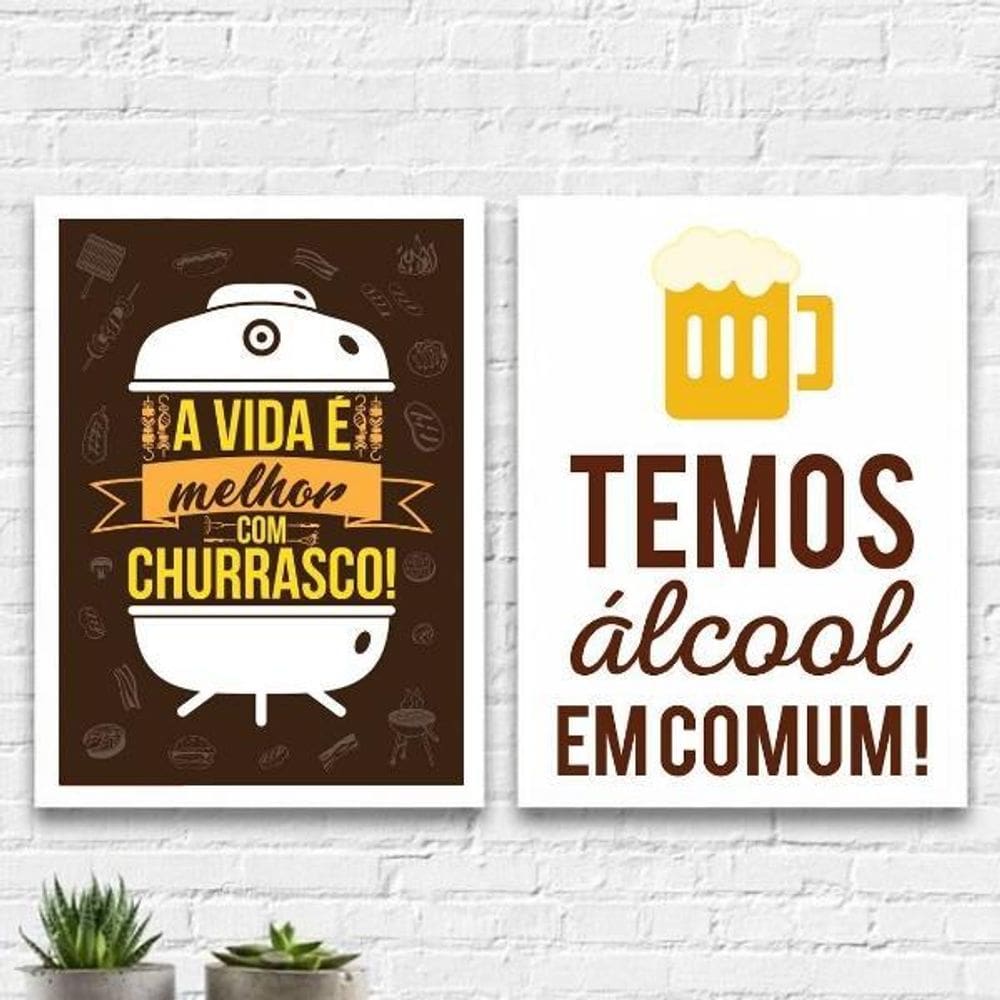 Kit 2 Quadros Para Cantinho Do Churrasco 24X18Cm - Com Vidro