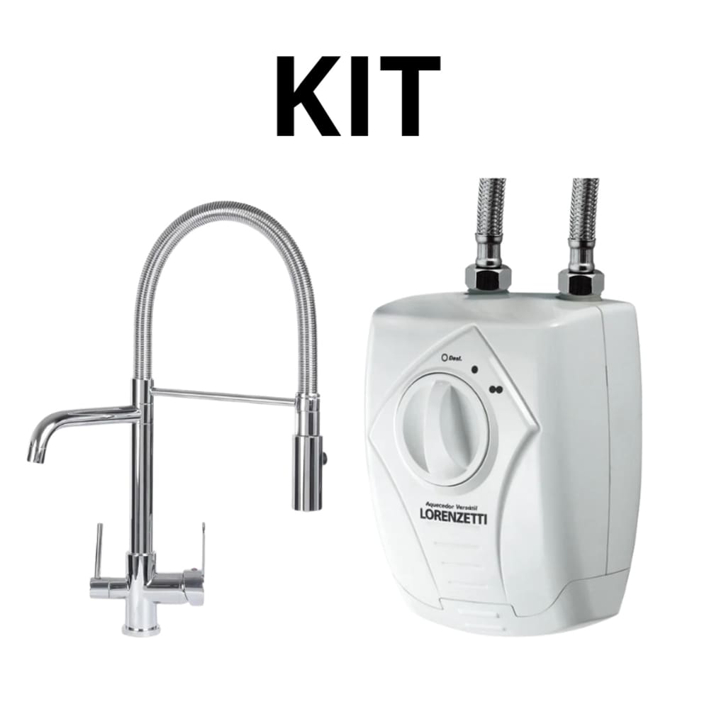 Kit Torneira Monocomando com Entrada p/ Filtro Cromada Cozinha + Aquecedor Lorenzetti Versátil 220V