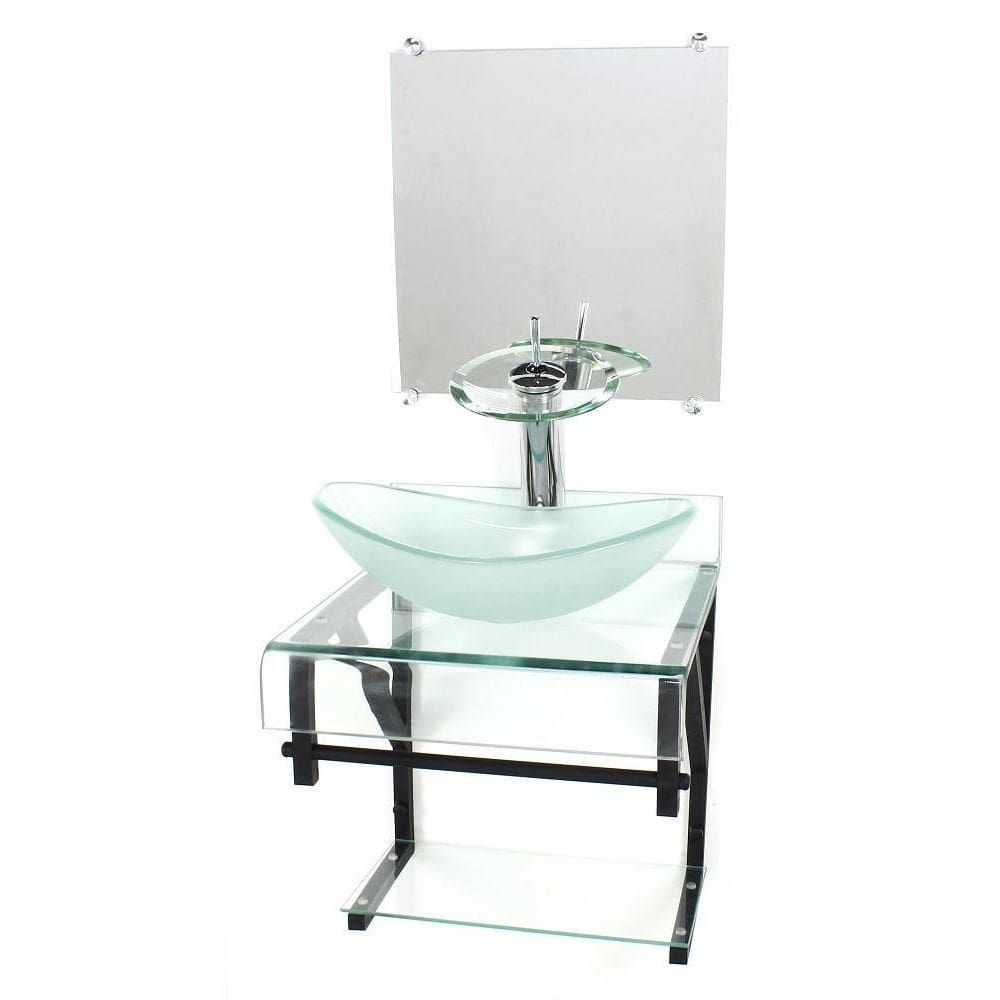 Gabinete Vidro 40Cm Banheiro Curvado Duplo Pp Cuba Oval