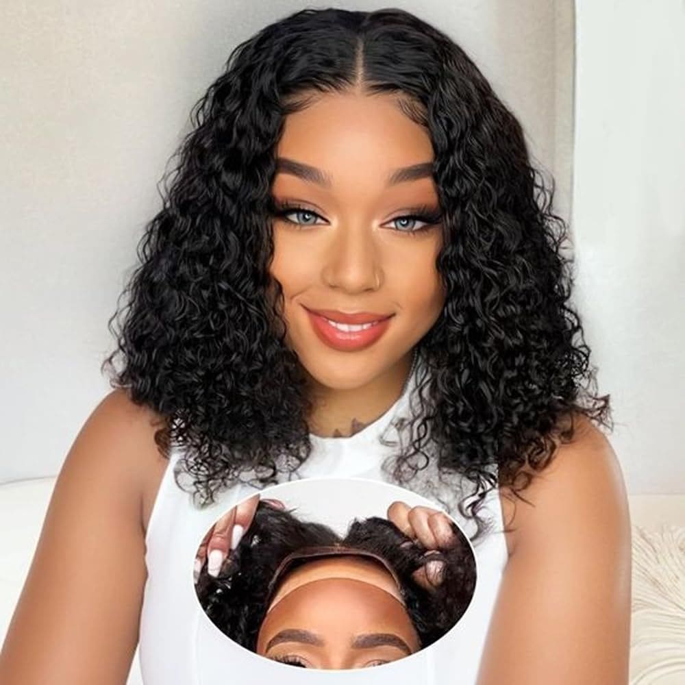 Peruca FCUFCU Water Wave Bob 35cm Cabelo humano 180% de densidade