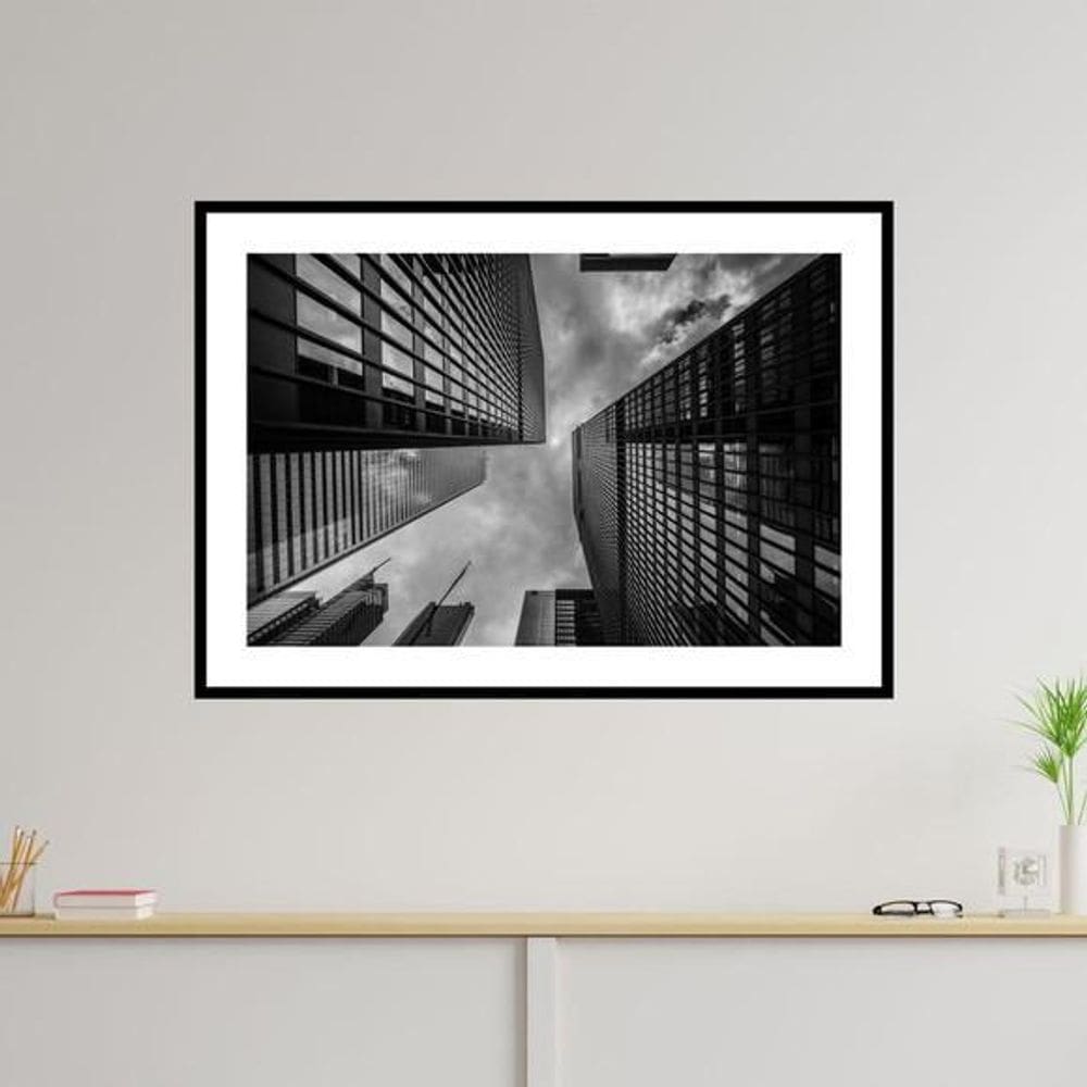 Quadro Fotografia Prédio Preto E Branco 45X34 Moldura Preta
