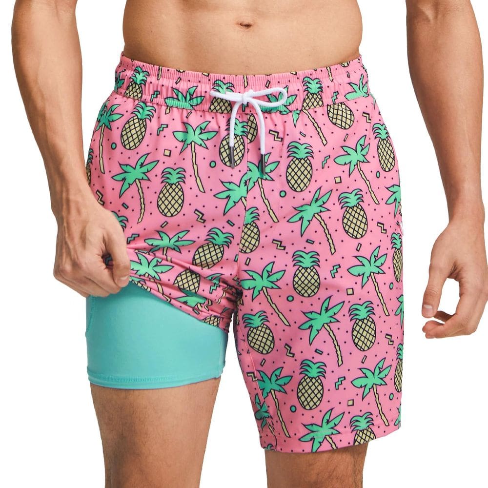 Calções de banho maggic masculinos com forro de compressão 23 cm rosa S