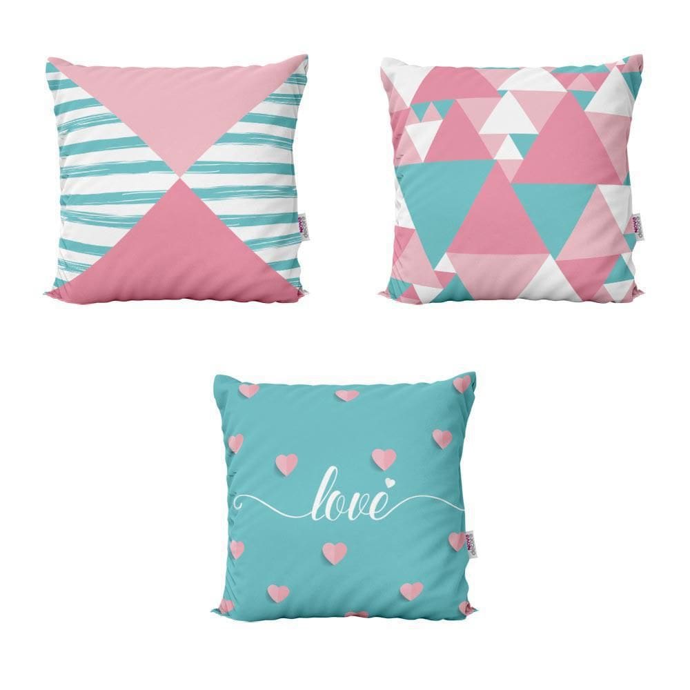 Almofadas Decorativas Rosa E Azul Love Geometricas 40X40
