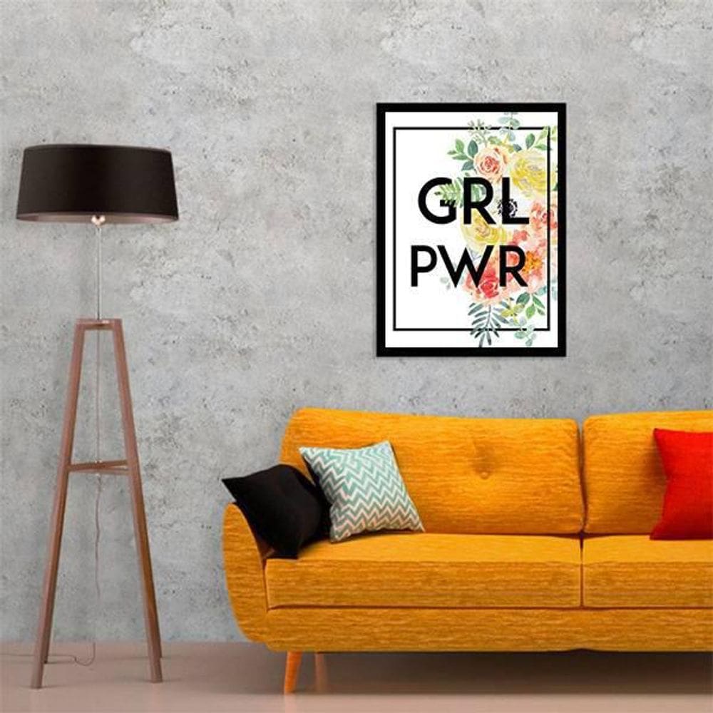 Quadro Decorativo Girl Power 34X23Cm - Moldura Branca