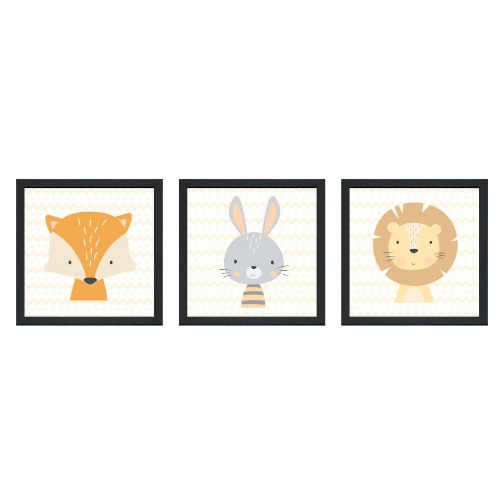 Quadros Decorativos Quarto Bebê Kit 3 Bichinhos 24x24cm