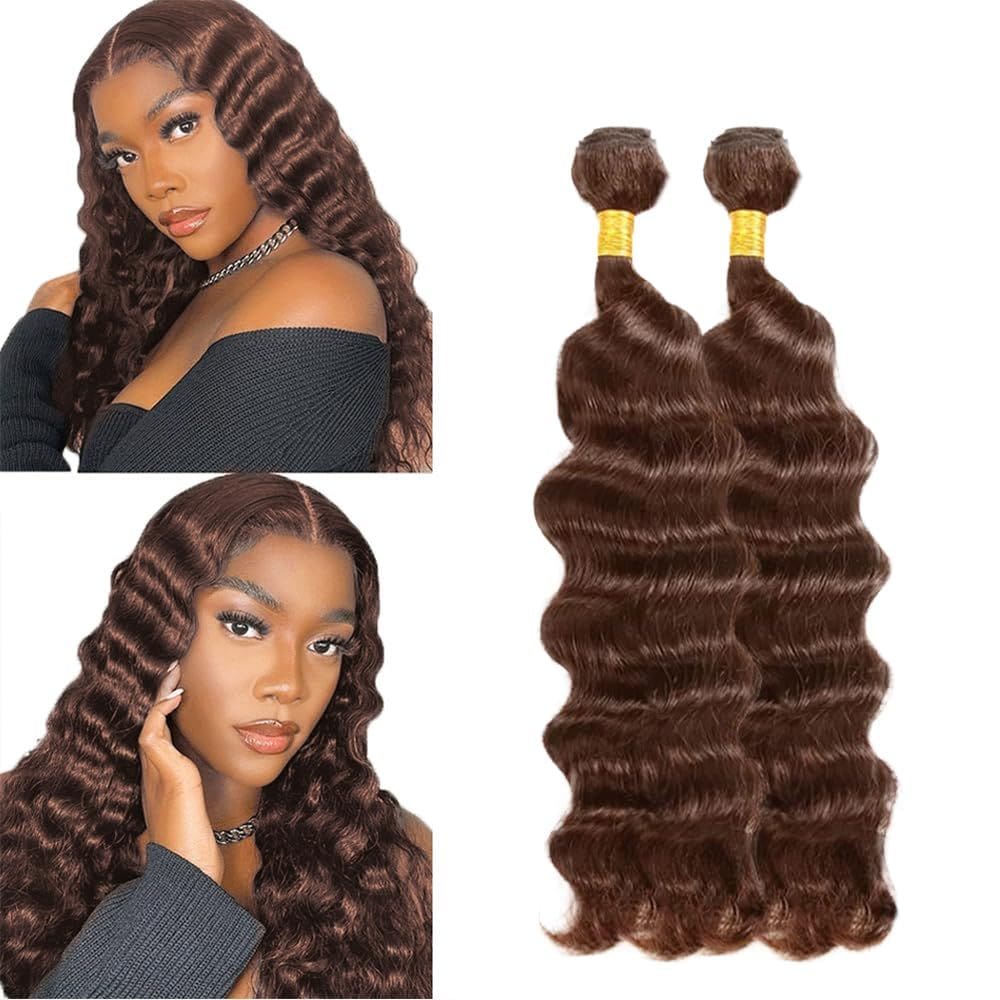 #4 Pacotes de cabelo humano de ondas profundas castanho chocolate 50-55 cm