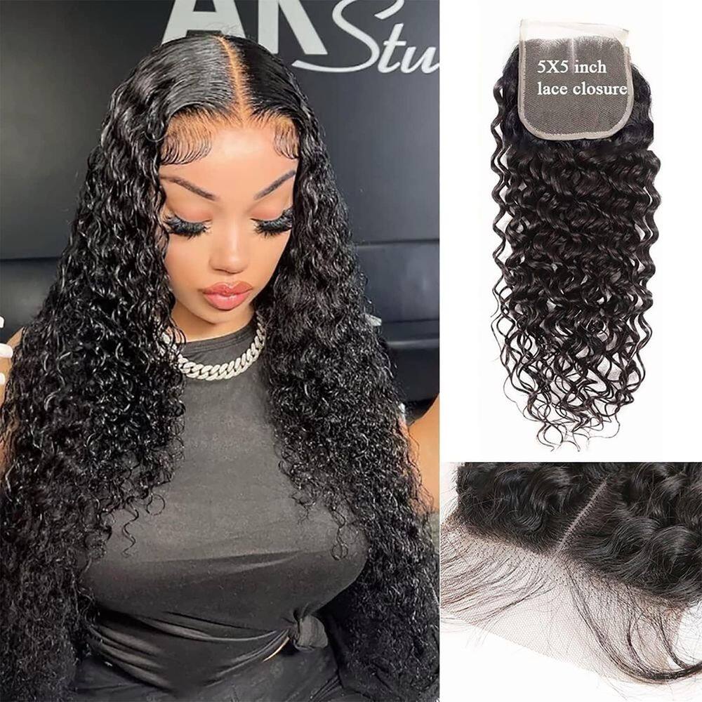 Fecho de renda MOMOSHERO Water Wave Brazilian Virgin Hair 16 polegadas