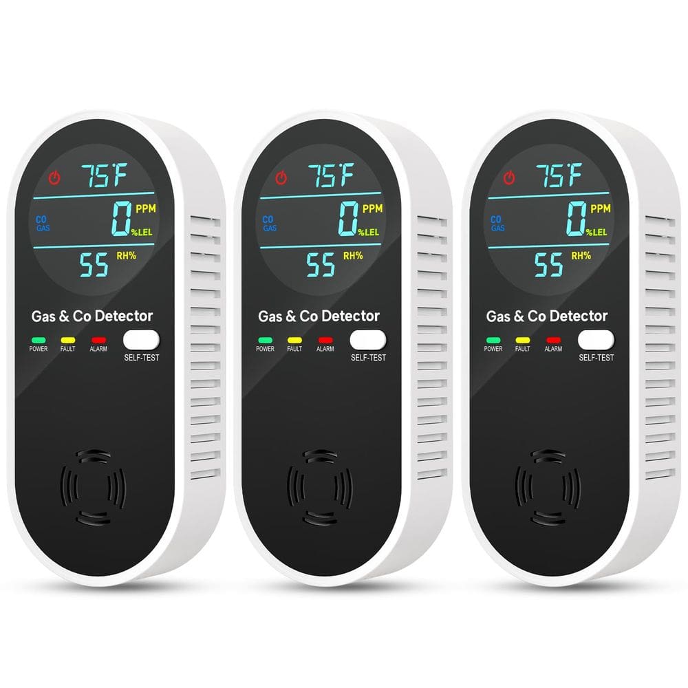 Detector de vazamento de gás e monóxido de carbono NICGOL 4 em 1 (3 pacotes)