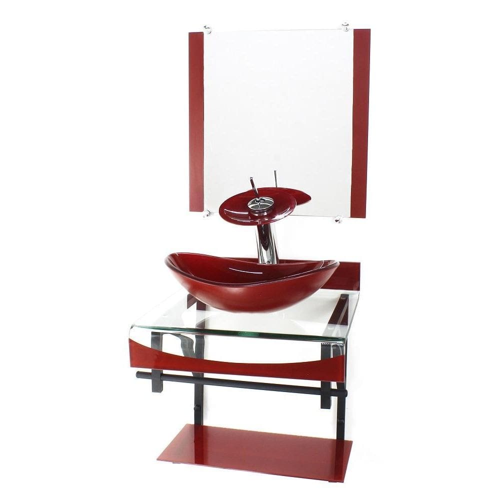 Gabinete Vidro 40Cm Banheiro Curvado Duplo Pp Cuba Oval