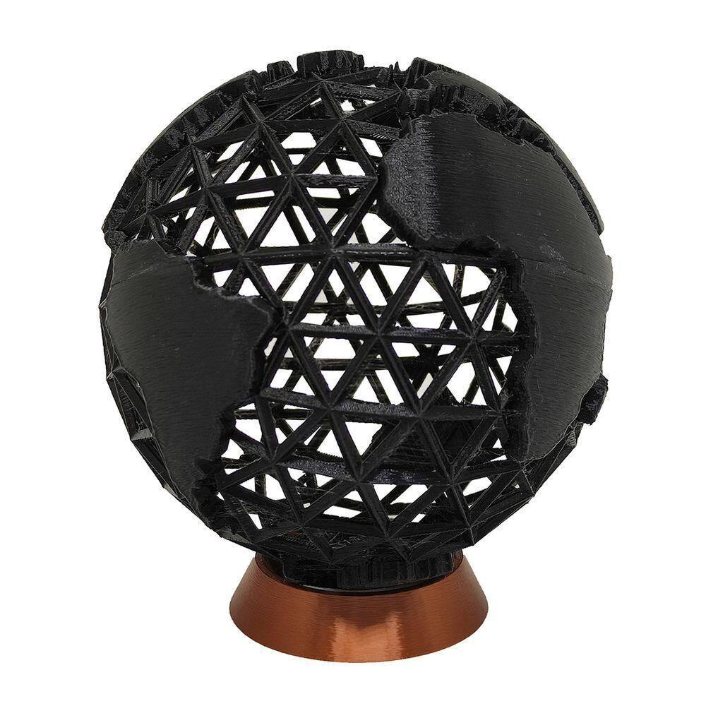 Globo Terrestre 3d Vazado Decoração Decorativo Preto Base Cor Bronze