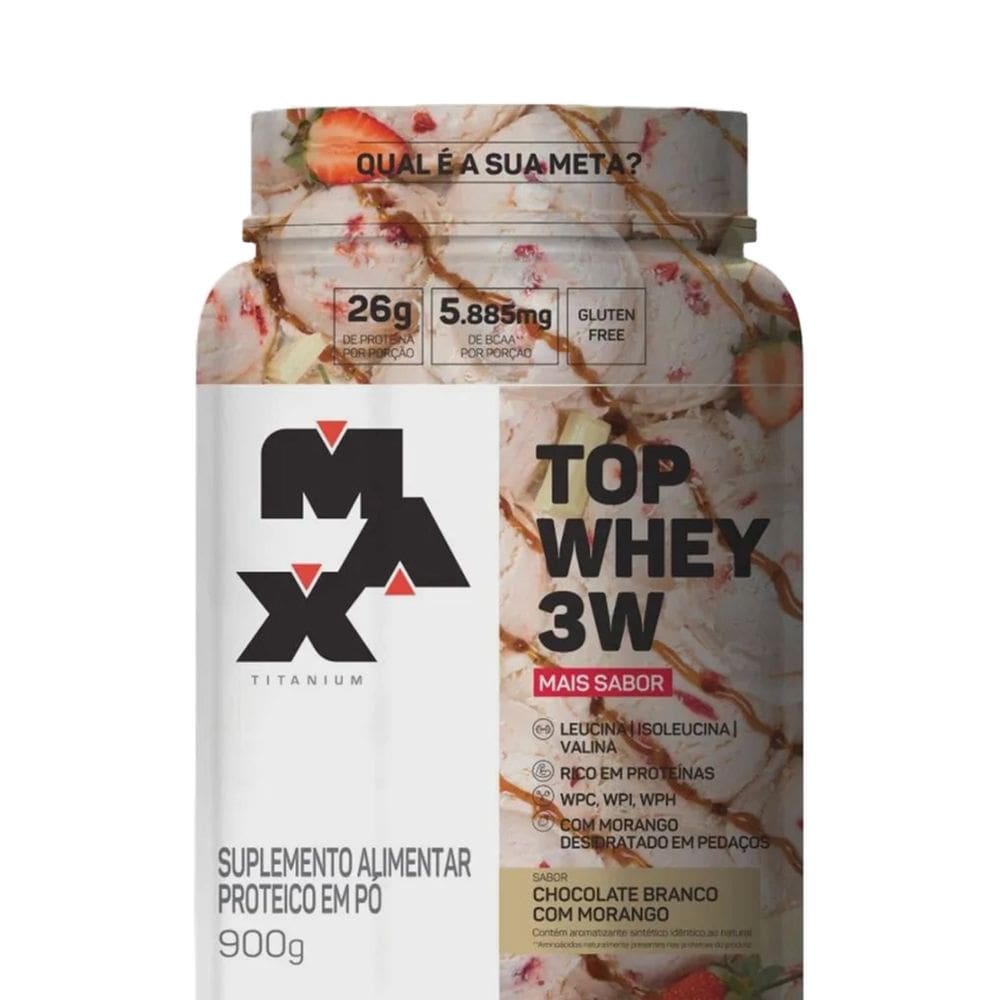 Top Whey 3W Max Titanium (900g) Chocolate Branco c/ Morango