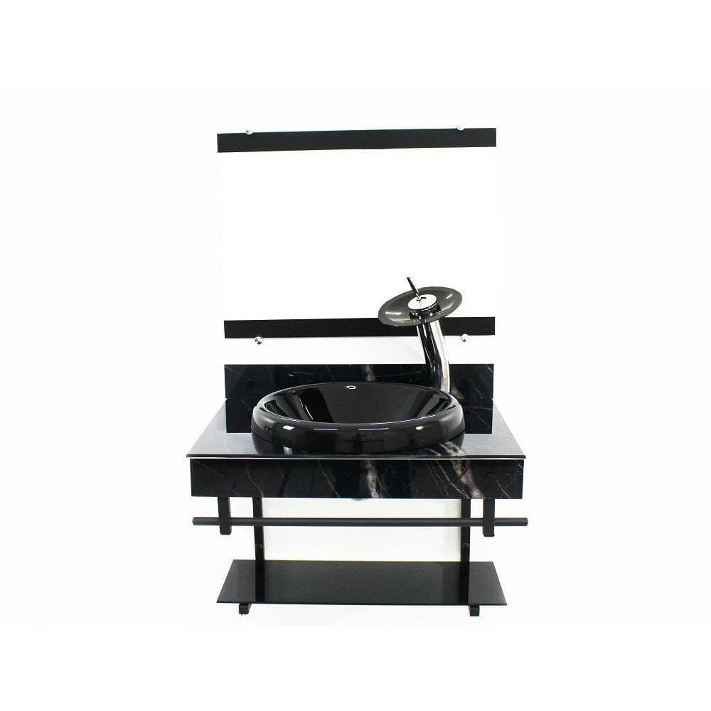 Gabinete Com Cuba De Vidro 60Cm Cuba Chapéu - Mármore Preto