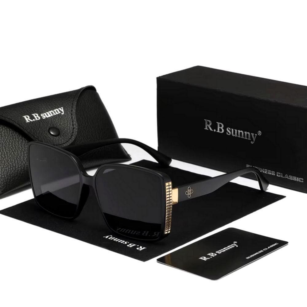 Óculos De Sol Feminino Estilo Quadrados Com Moldura Grande Borboleta De Luxo Polarizado Uv400 Preto