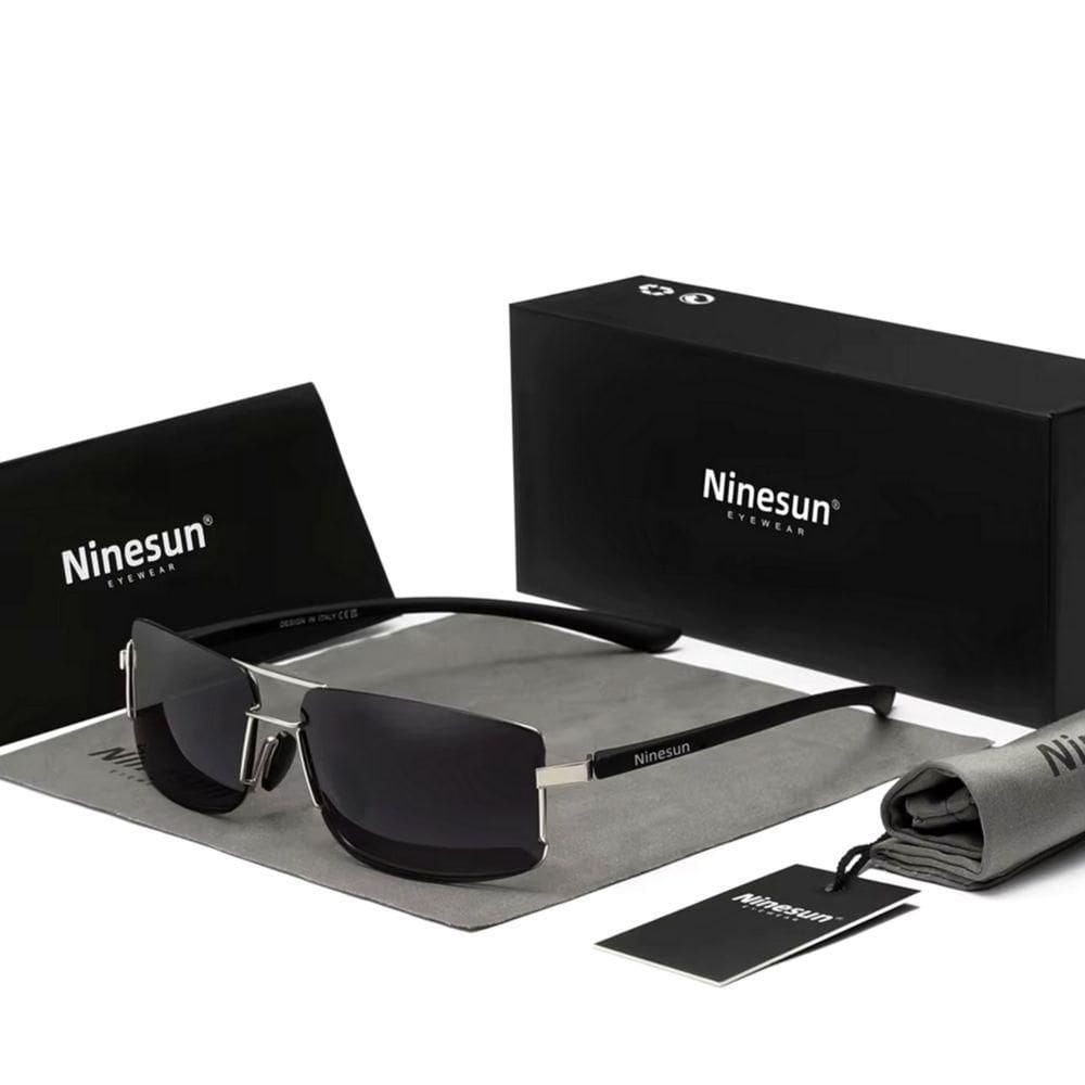 Óculos De Sol Polarizados Masculino Moldura Quadrada Classico Protecao Uv400 Prata