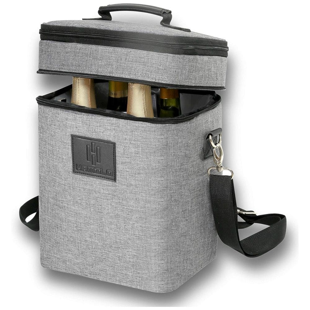 Bolsa Térmica Para Transporte de Vinhos até 4 Garrafas, HAMILO, Cinza
